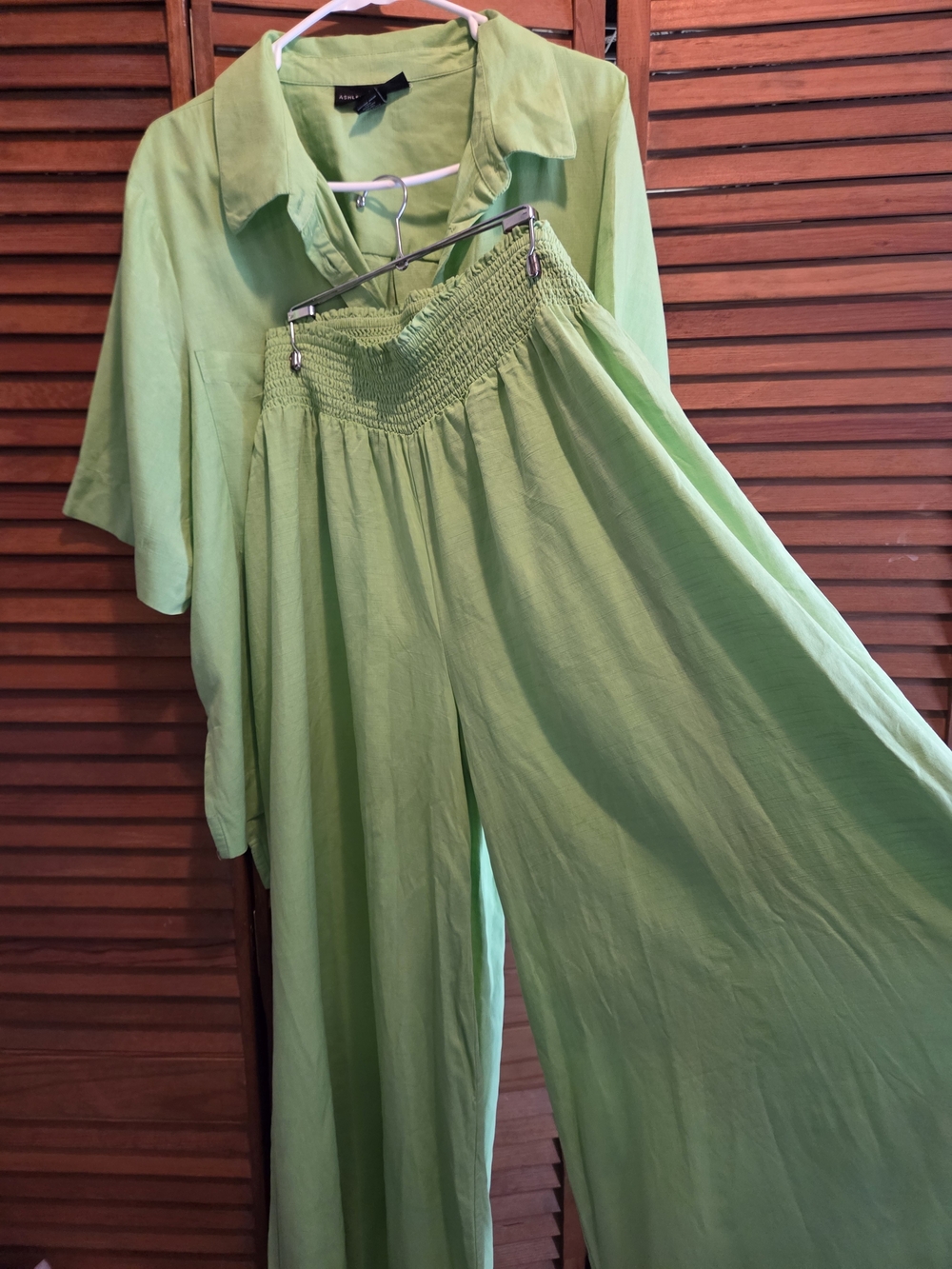 Ashley Stewart Lime Green Relaxed Shirt  Wide-Leg Pants Set